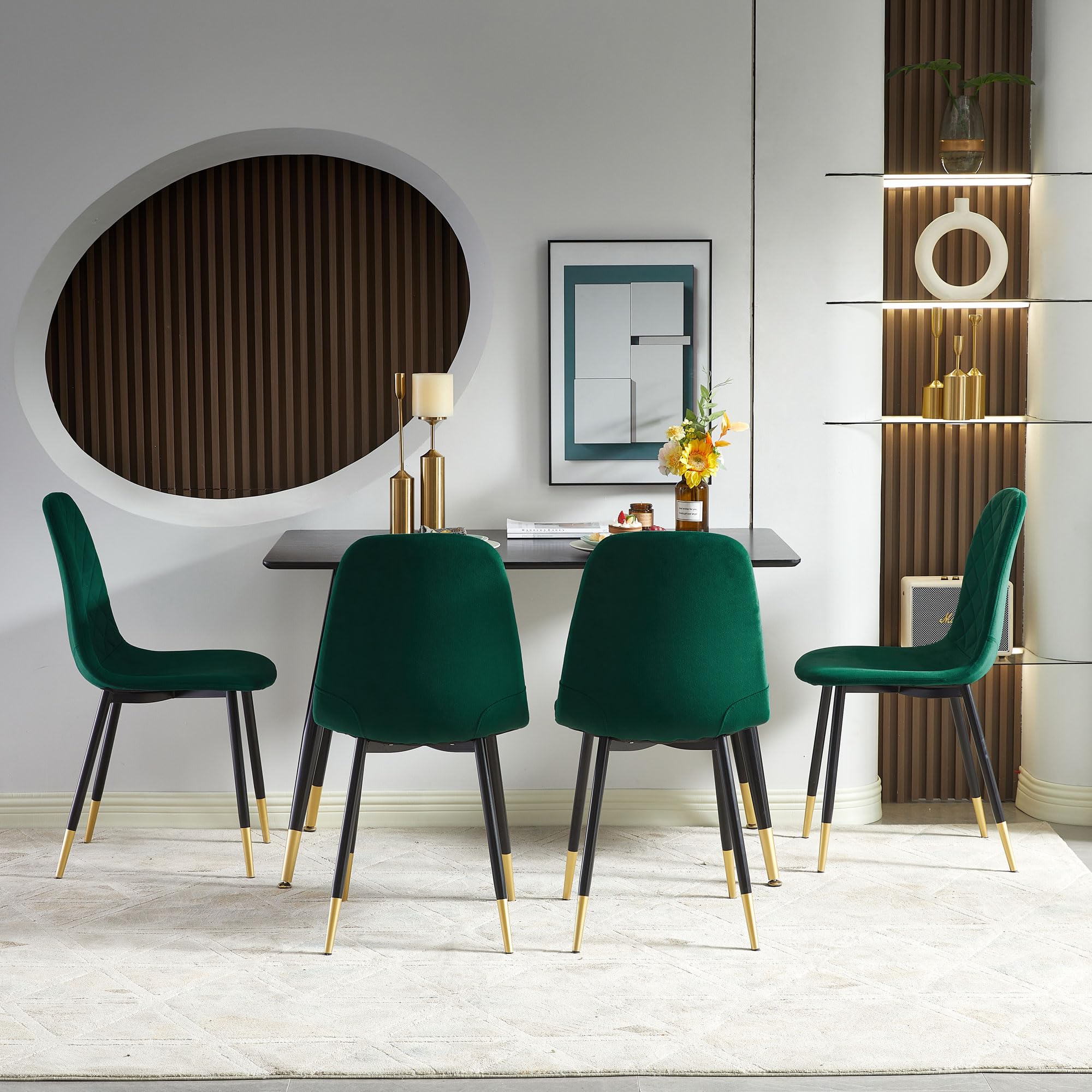 NORDICANA Velvet Dining Chairs Kitchen Plain Color Chair Upholstered Side Stools with Backrest Metal Legs Set of 4, Kelly Green