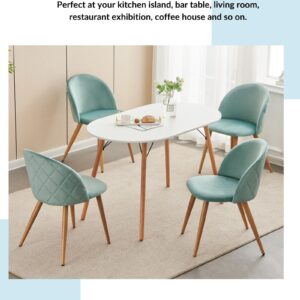 FurnitureR Dining Chairs Set of 2, Velvet Upholstered Kitchen Chairs Modern Dining Room Side Chairs with Soft Seat/Metal Legs, Accent Chairs for Home Restaurant, Aqua, Oak Leg