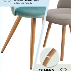 FurnitureR Dining Chairs Set of 2, Velvet Upholstered Kitchen Chairs Modern Dining Room Side Chairs with Soft Seat/Metal Legs, Accent Chairs for Home Restaurant, Aqua, Oak Leg