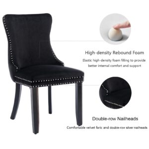 Black Velvet Dining Chairs Set of 4, Tufted Wingback Upholstered Dining Room Chairs with Solid Wood Legs, Mid Century Modern Dining Chair for Dining Room,Living Room,Kitchen(Black)