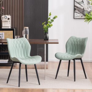 younike dining chairs set of 2, upholstered faux leather dining room chairs, modern living room bedroom side chairs with wing back and metal legs, kitchen chairs mint green