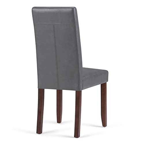 SIMPLIHOME Acadian SOLID WOOD Transitional Parson Dining Chair (Set of 2) in Stone Grey Faux Leather, For the Dining Room