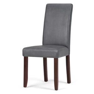 SIMPLIHOME Acadian SOLID WOOD Transitional Parson Dining Chair (Set of 2) in Stone Grey Faux Leather, For the Dining Room