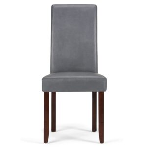 SIMPLIHOME Acadian SOLID WOOD Transitional Parson Dining Chair (Set of 2) in Stone Grey Faux Leather, For the Dining Room