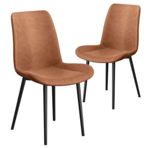 sunsgrove kitchen dining chairs set of 2, faux leather indoor chairs, comfortable modern industrial chair with metal legs, upholstered side chairs for dinning room/living room/bedroom (brown)