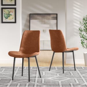 SunsGrove Kitchen Dining Chairs Set of 2, Faux Leather Indoor Chairs, Comfortable Modern Industrial Chair with Metal Legs, Upholstered Side Chairs for Dinning Room/Living Room/Bedroom (Brown)