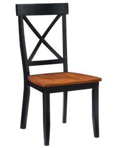 home styles classic black and oak pair of dining chairs, with solid hardwood construction, cottage oak finish, x-style back, and mission style look, set of two