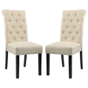 GOTMINSI Upholstered Fabric Dining Room Chairs Tufted Parsons Dining Chairs Accent Kitchen Chairs with Solid Wood Legs for Home Kitchen and Restaurant (Set of 2), Beige