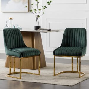 shunzhi green dining chairs set of 2 upholstered modern kitchen chairs armless velvet accent dining room chairs side chairs with gold legs/back for kitchen/dining room/restaurants