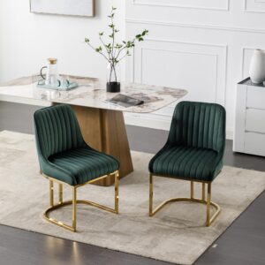 Shunzhi Green Dining Chairs Set of 2 Upholstered Modern Kitchen Chairs Armless Velvet Accent Dining Room Chairs Side Chairs with Gold Legs/Back for Kitchen/Dining Room/Restaurants