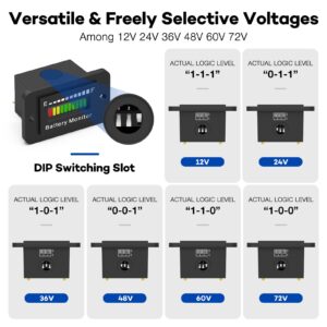 12V 24V 36V 48V 60V 72V LED Battery Monitor Meter Battery Fuel Gauge Indicator ELMCONFIG BM210 Lead-Acid&Lithium ion Battery Tester for GOLF CART YAMAHA CLUB CAR EZGO Stacking Machine Motorcycle