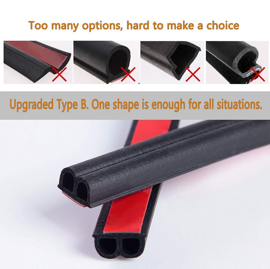 33Feet Long Universal Self Adhesive Auto Rubber Weather Draft Seal Strip 51/100 Inch Wide X 1/5 Inch Thick,Weatherstrip for Car Window and Door,Engine Cover (2 Rolls of 16.5 Ft Long)