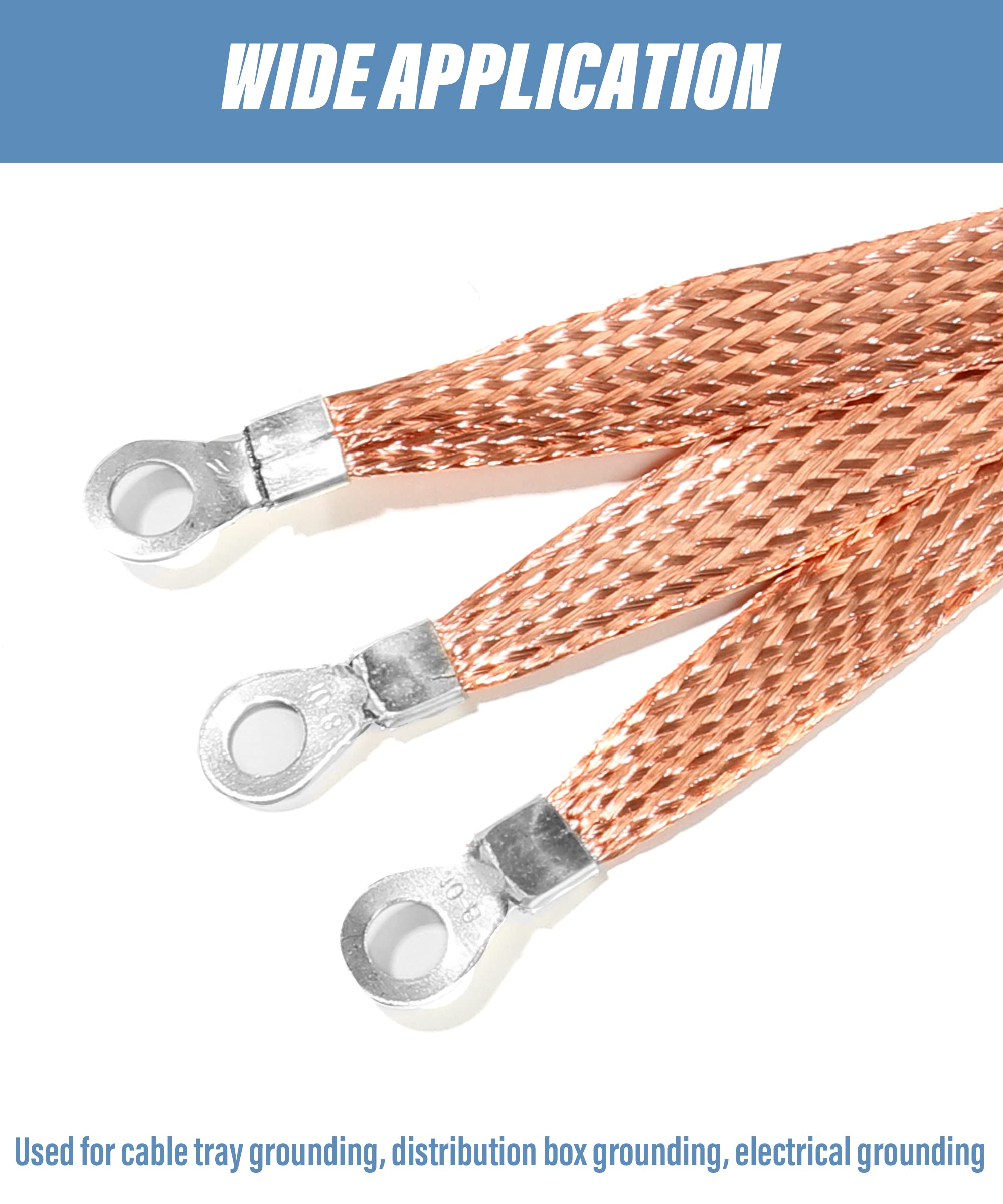 AOCISKA 3PCS Automotive Ground Strap,Heavy Duty Engine Braided Copper Ground Strap,Professional Vehicle Grounding Cable Straps with Rings Terminal Plugs,Universal Ground Straps for Most Cars