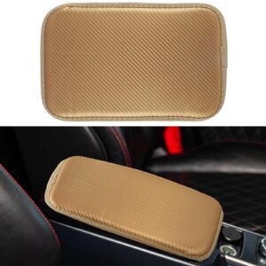 amiss car center console pad, universal waterproof car armrest seat box cover, car interior accessories, carbon fiber pu leather auto armrest cover protector for most vehicle, suv, truck, car (gold)