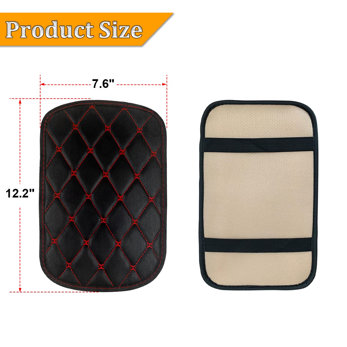 Auto Center Console Pad, PU Leather Car Center Console Box Cushion, Non Slip Soft Armrest Seat Box Cover, Waterproof Vehicle Armrest Protector for SUV, Truck, Car (Rhombic Lattice Black/Red)