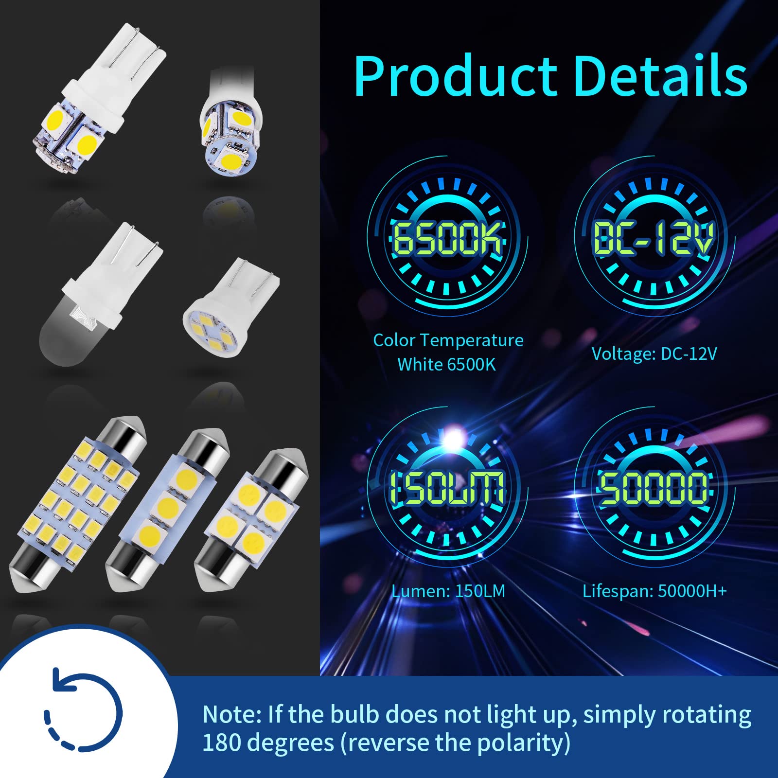 Zakolak 42 Pieces Interior Car Lights, Super Bright White Dome Map Tail Cab Lights Bulb Kit Set , DE3175 T10 31mm 41mm 194 LED Bulb for Your Trucks Width Lamp(White)