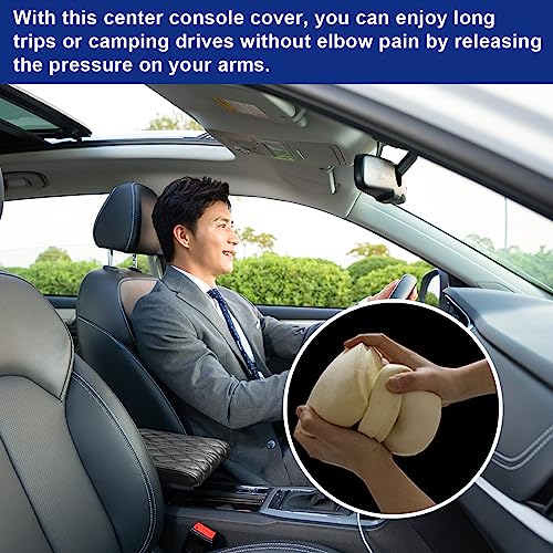 Ziciner Car Center Console Cover, 12.6" x 8.5" Leather Memory Foam Armrest Cushion Protection Pad, Waterproof Hand Rest Pillow with Height Increase, Universal Accessory for Most Car (Black)