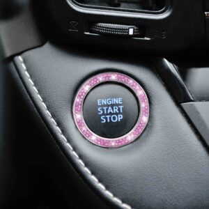 AUKEPO Car Bling Crystal Rhinestone Engine Start Ring Decals, 2 Pack Car Push Start Button Cover/Sticker, Key Ignition Knob Bling Ring, Sparkling Car Interior Accessories for Women (Purple)