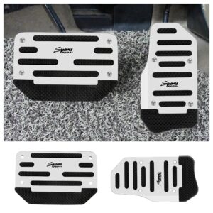 2pcs non- slip automatic transmission pedal covers replacement kit,aluminum alloy gas pedal&brake pedal cover sporty car decor,universal car accessories for car safty (silver/2pcs)