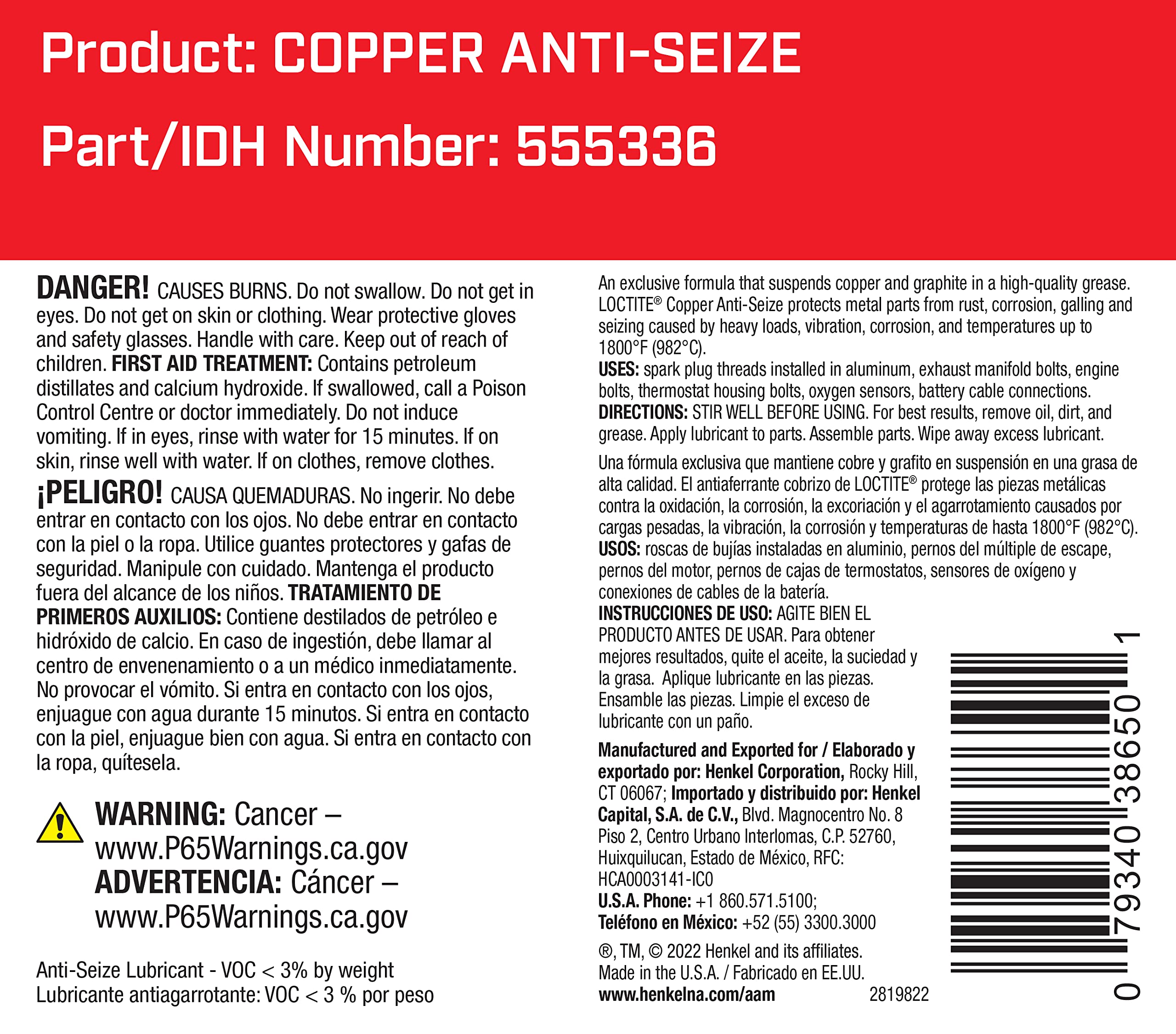 Loctite 555336 Copper Anti-Seize Lubricant Brush Top, 8-oz.