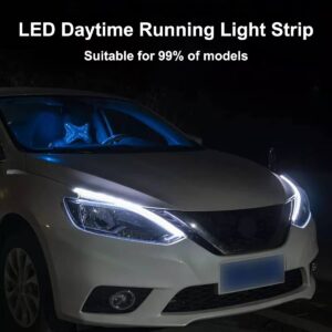 Car LED Strip Lights, 2Pcs 24 Inch Flexible LED Headlight Strips Dual Color White Turn Signal Yellow Lights Waterproof Car Daytime Running Light Strip for Truck SUV