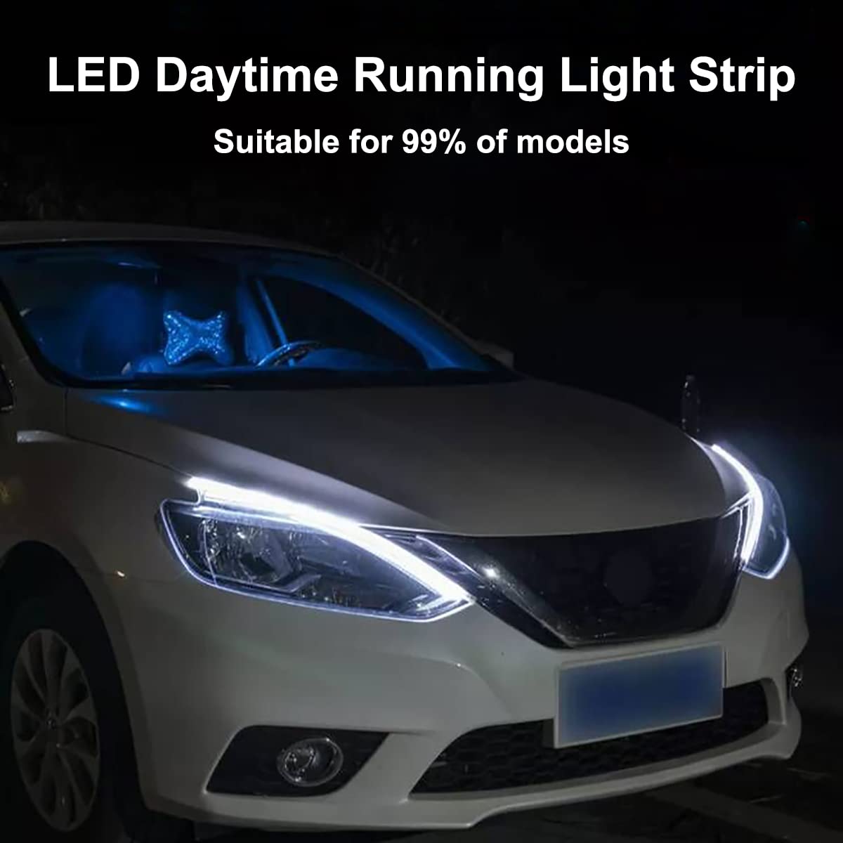 Car LED Strip Lights, 2Pcs 24 Inch Flexible LED Headlight Strips Dual Color White Turn Signal Yellow Lights Waterproof Car Daytime Running Light Strip for Truck SUV