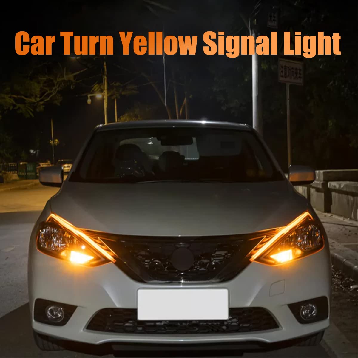 Car LED Strip Lights, 2Pcs 24 Inch Flexible LED Headlight Strips Dual Color White Turn Signal Yellow Lights Waterproof Car Daytime Running Light Strip for Truck SUV