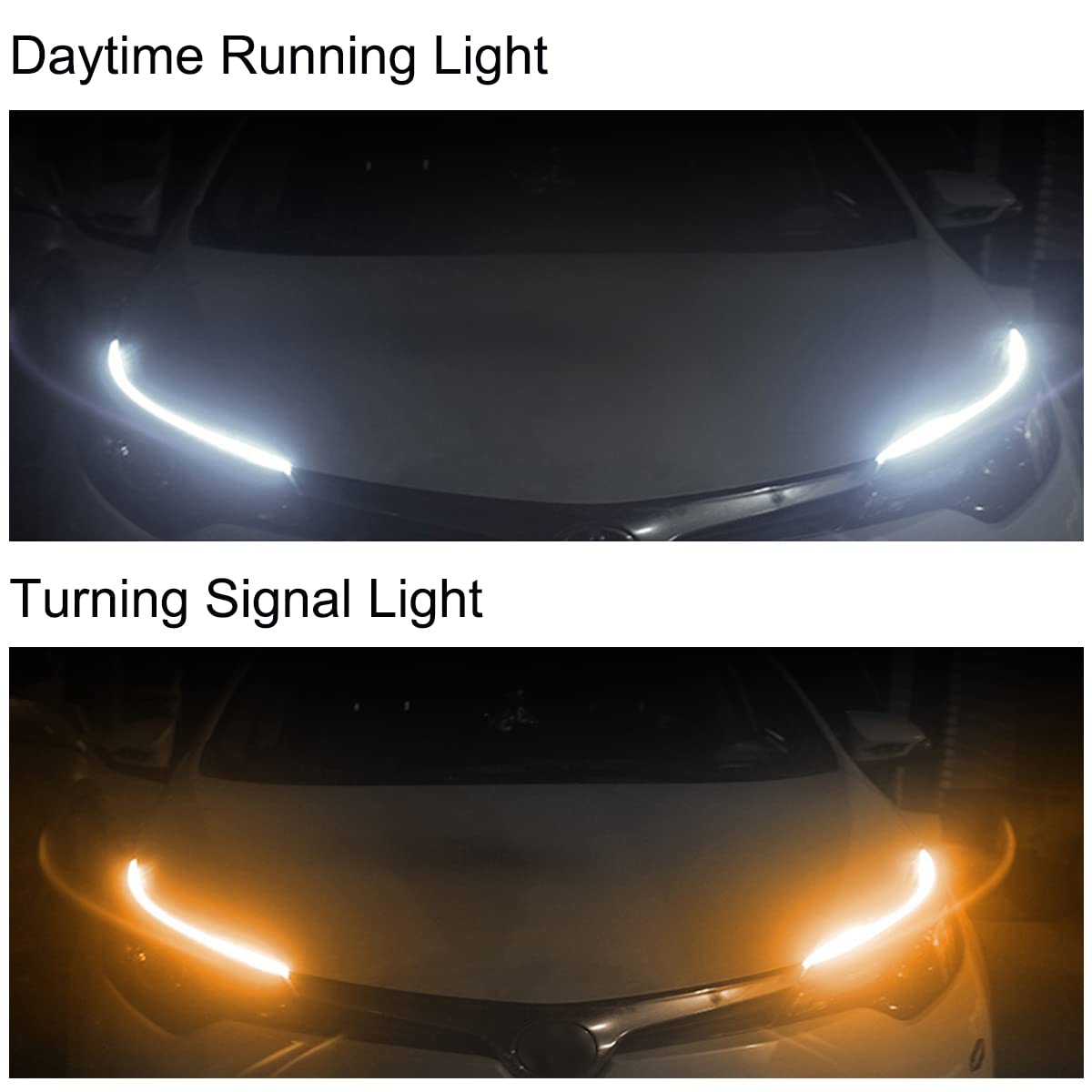 Car LED Strip Lights, 2Pcs 24 Inch Flexible LED Headlight Strips Dual Color White Turn Signal Yellow Lights Waterproof Car Daytime Running Light Strip for Truck SUV