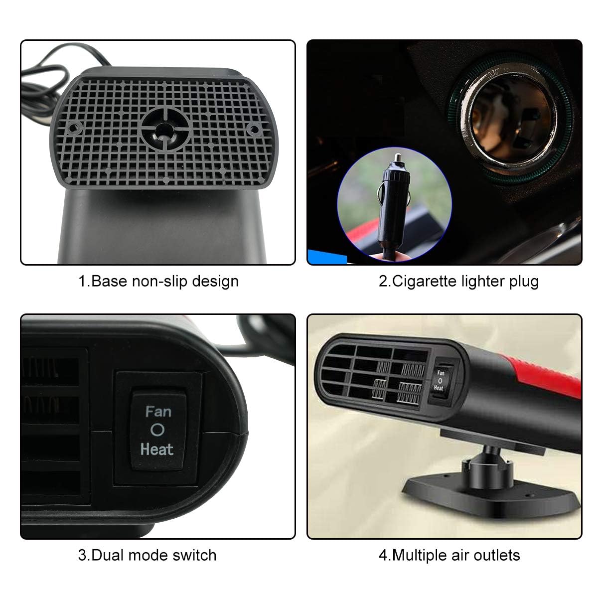 TIKSCIENCE Portable Car Heater for All Cars, 2 in 1 Car Heater Auto Electronic Heater 12V 150W, 30S Fast Heating Defrost Defogger Windscreen Fan Car Space Windshield Demister