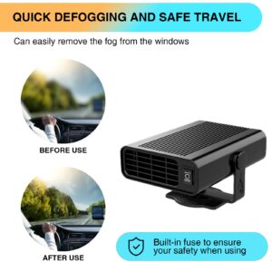 【 New upgrade】Portable Car Heater,Auto Heater Fan, Car Windshield Defogger Defroster, 2 in1 Fast Heating or Cooling Fan, 12V 150W Auto Ceramic Heater Fan Plug in Cig Lighter (Premium black)