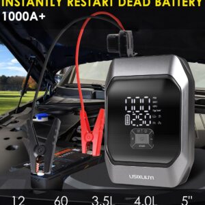 Portable Car Jump Starter with Air Compressor,160PSI Digital Tire Inflator & 8000mAh Battery Booster for 3.5L Gas Engine/4.0L Diesel Engine 12V Car Lithium Battery Safe Jump Box Pack Power Charger