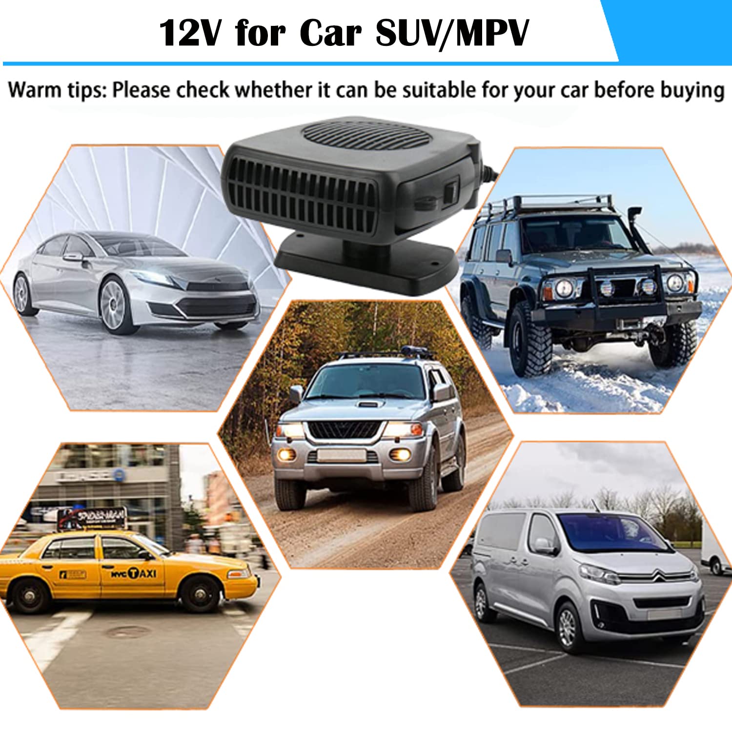 12V Car Heater,Portable 200W High Power 2 in 1 Fast Heating Defrost Defogger,Plug The Cigarette Lighter Directly Into The Cigarette Lighter Hole Of The Car, Suitable for all cars