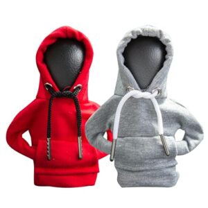 2pcs car shift knob hoodie,gear shift hoodie,funny sweater hoodie for gearshift,automotive interior accessories（red and gray）