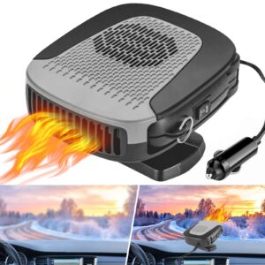 12V 150W Portable Car Heater with 360-Degree Automotive Windscreen Fan, Fast Heating Defrost Defogger, and Auto Ceramic Heater Fan with Plug in Cigarette Lighter