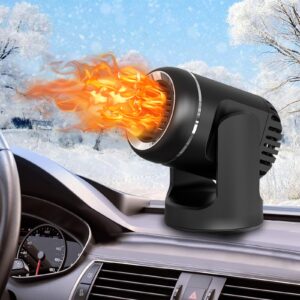 【fametiy new upgrade】portable car heater,auto heater fan, car windshield defogger defroster, 2 in1 fast heating or cooling fan, 12v 150w auto ceramic heater fan plug in cig lighter (premium black)