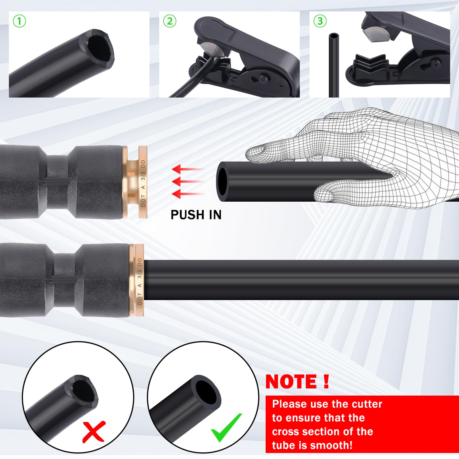 CheeMuii 31 PCS DOT Air Brake Line Fittings 1/4" 3/8" Push to Connect Fittings Quick Connect Air Hose Fittings Repair Kit for Truck or Industrial Air System