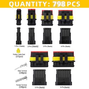 Amliber 798Pcs 43 Kits Waterproof Automotive Wire Connectors With Ratcheting Wire Crimper, 1/2/3/4/5/6 Pin Automotive Electrical Connectors With Wire Crimping Tool Kit