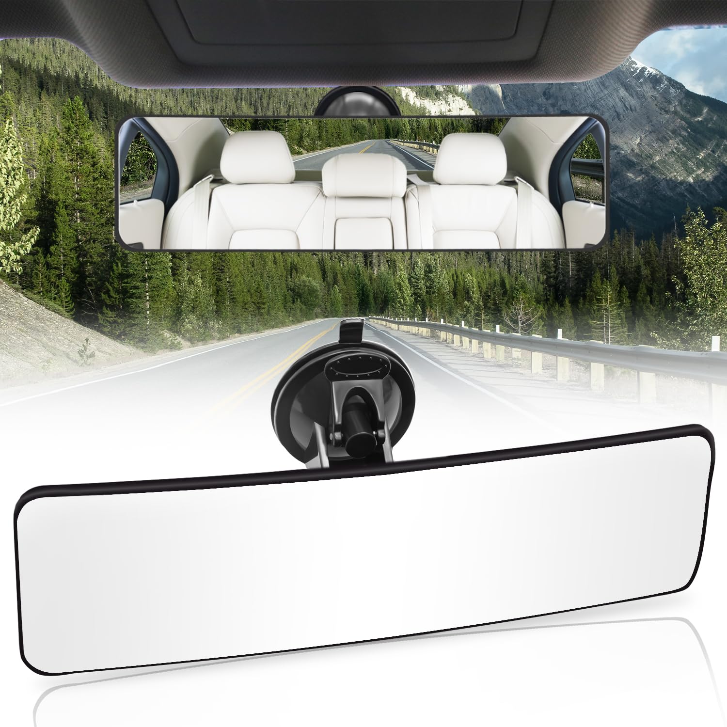 Rear View Mirror,Universal Anti-glare HD Adjustable Car Panoramic Rear View Mirror with Suction Cup(Widen the Field of View-Sector/Trapezoid/Rounded Rectangle)