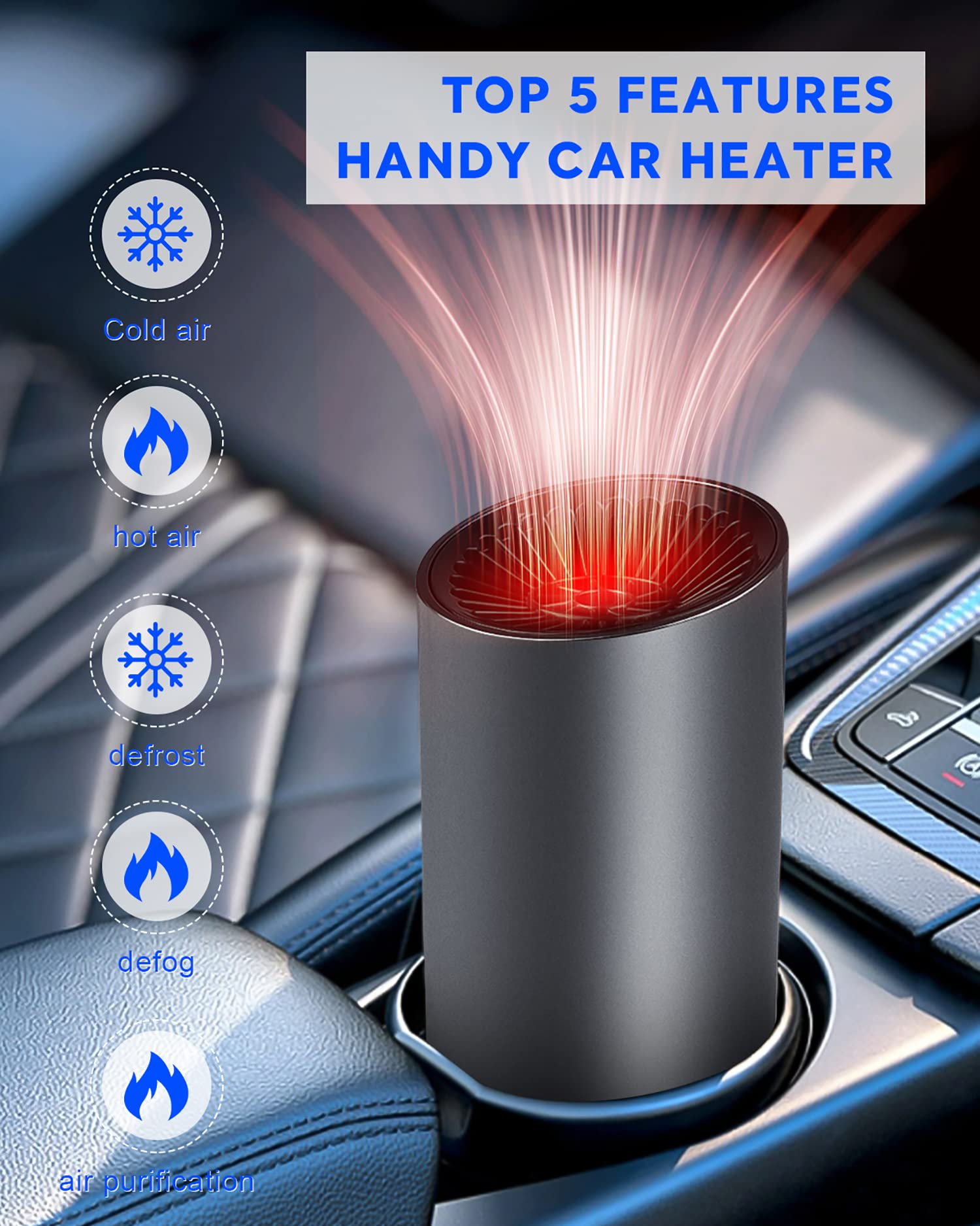 Car Heater, Portable Windshield Defroster Defogger,12V 150W Car Heater Fast Heating & Cooling Fan Thermostat with Plug in Cigarette Lighter