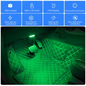 2Pcs Wireless LED Touch Lights for Car Interior,7 Colors Portable USB Adjustable Rechargeable Interior Car Lights with 6 Bright LED Lamp Beads Night Light for Car Decor Interior Environmental Lighting