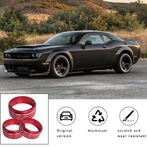 Dickno 3PCS Air Conditioner Switch Button Knob Cover, Aluminum Alloy A/C Decal Trim Rings Compatible with Dodge Challenger Durango 2015-2022, Auto Interior Decor Accessories (Red)