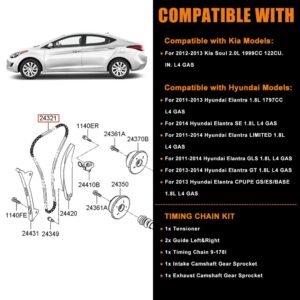 loosoo Timing Chain Kit 24321-2E000, Compatible with Kia Soul 2.0L 2012-2013/Hyundai Elantra 1.8L 2011-2014, w/Intake & Exhaust VVT Gear Sprocket 243502E001+243702E000, Timing Chain Tensioner&Guide