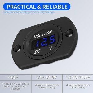 DaierTek Battery Voltage Meter Waterproof DC 12V 24V LED Voltmeter Panel 12 Volt 24 Volt 36 Volt Battery Monitor with Blue Light Round Digital Voltage Display for Marine Boat Car Automotive Motorcycle