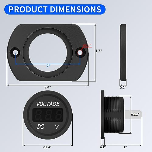 DaierTek Battery Voltage Meter Waterproof DC 12V 24V LED Voltmeter Panel 12 Volt 24 Volt 36 Volt Battery Monitor with Blue Light Round Digital Voltage Display for Marine Boat Car Automotive Motorcycle