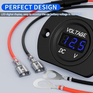 DaierTek Battery Voltage Meter Waterproof DC 12V 24V LED Voltmeter Panel 12 Volt 24 Volt 36 Volt Battery Monitor with Blue Light Round Digital Voltage Display for Marine Boat Car Automotive Motorcycle