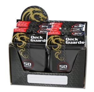 1 box bcw premium black double matte deck guard sleeve protectors for collectable gaming cards like magic the gathering mtg, pokemon, yu-gi-oh!, & more.