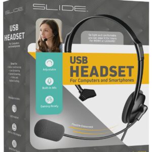 SLIDE Premium Wired Headset for Computers & Smartphones | Flexible Boom Mic | Dual Adapter Mic & Audio Splitter | On-Cord Volume Control | 3.5mm Connector | Home, Office & Gaming Headphones