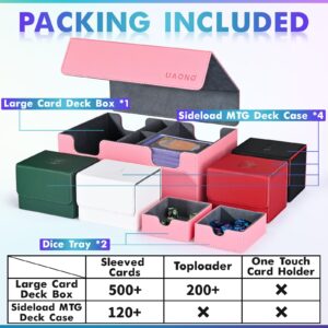 UAONO Card Deck Box with 4 PCS MTG Deck Box for Trading Cards, PU Leather Card Storage Box Holds 900+ Sleeved Cards, Large Card Deck Case Compatible with Commander Yugioh PTCG Cards (Pink Set)