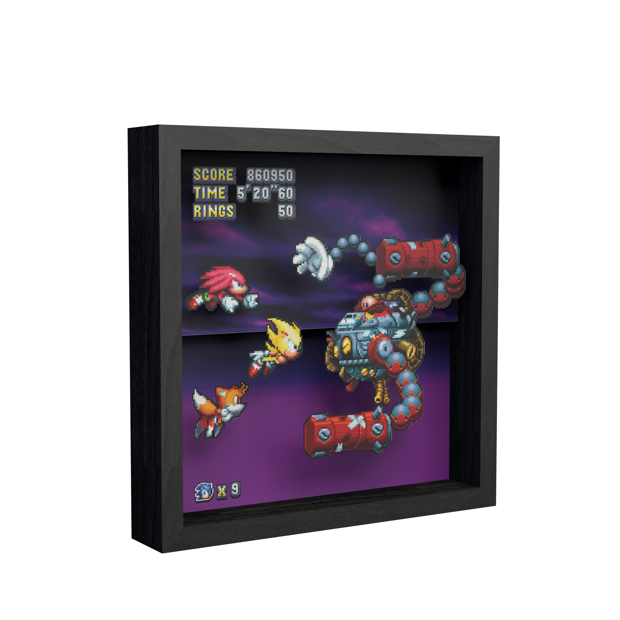 Level Up Labs Pixel Frames: Sonic Mania - Heroes vs Dr Eggman - 3D Shadow Box - Framed Decor for Wall, Home, Shelf Display, Game Poster Art Collectibles, Boys Girls Teen Gaming Room Decoration