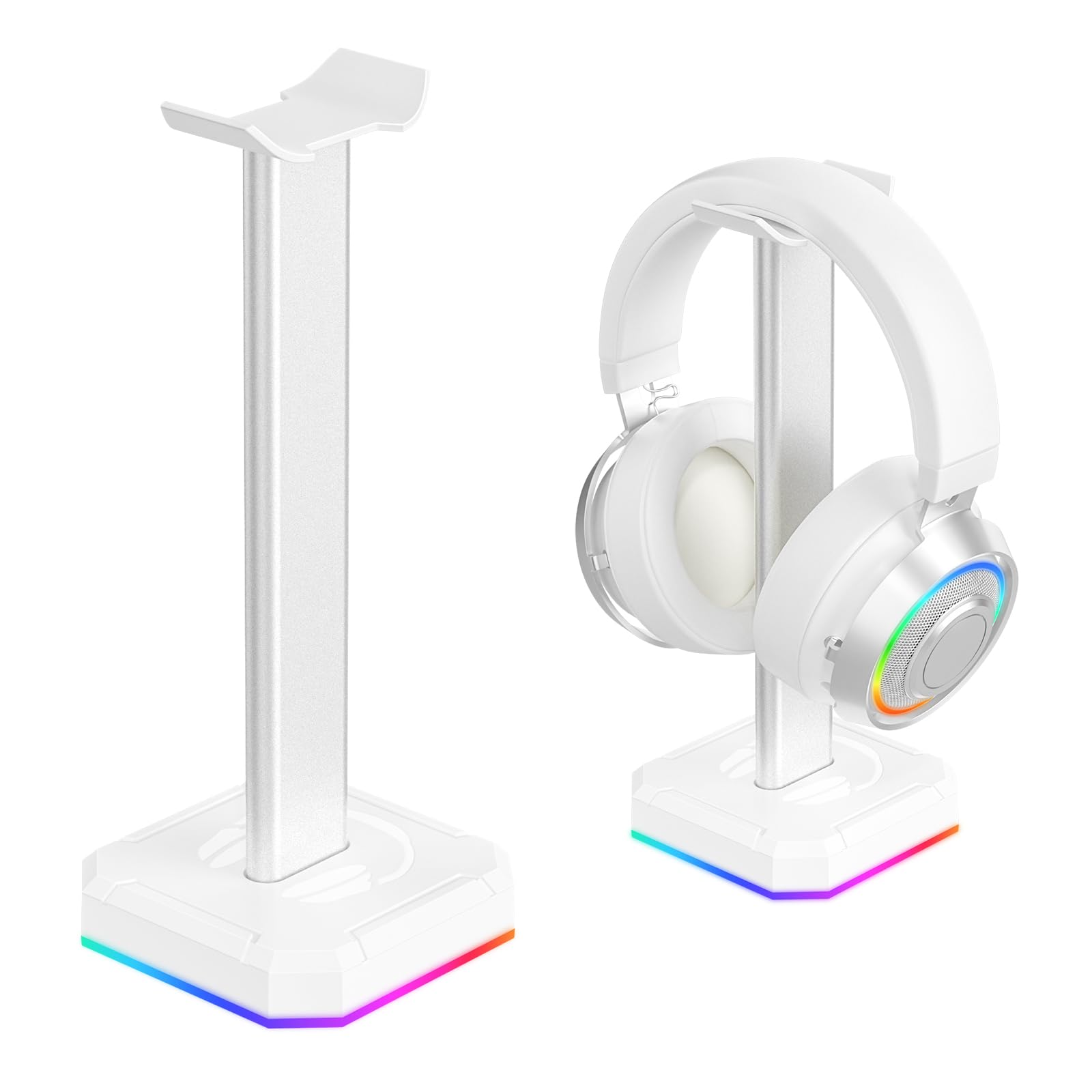 TuparGo White Headphone Stand,Desk RGB Lights Headset Holder,Suitable for All Over-Ear Headphone (White, Only RGB Light)